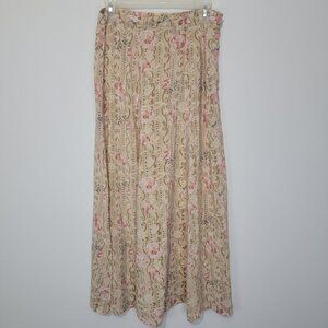 Melrose Womens Floral Silk Midi Skirt Size 8 Button Closure Stretch Cottagecore